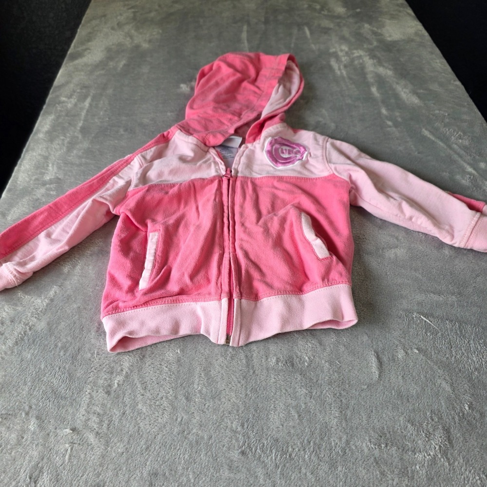 Majestic‎ Cubs Jacket Girls 2T Pink Hooded Full Zip Pockets Sports Jacket